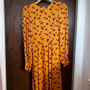 Reformation mustard yellow floral long sleeved dress